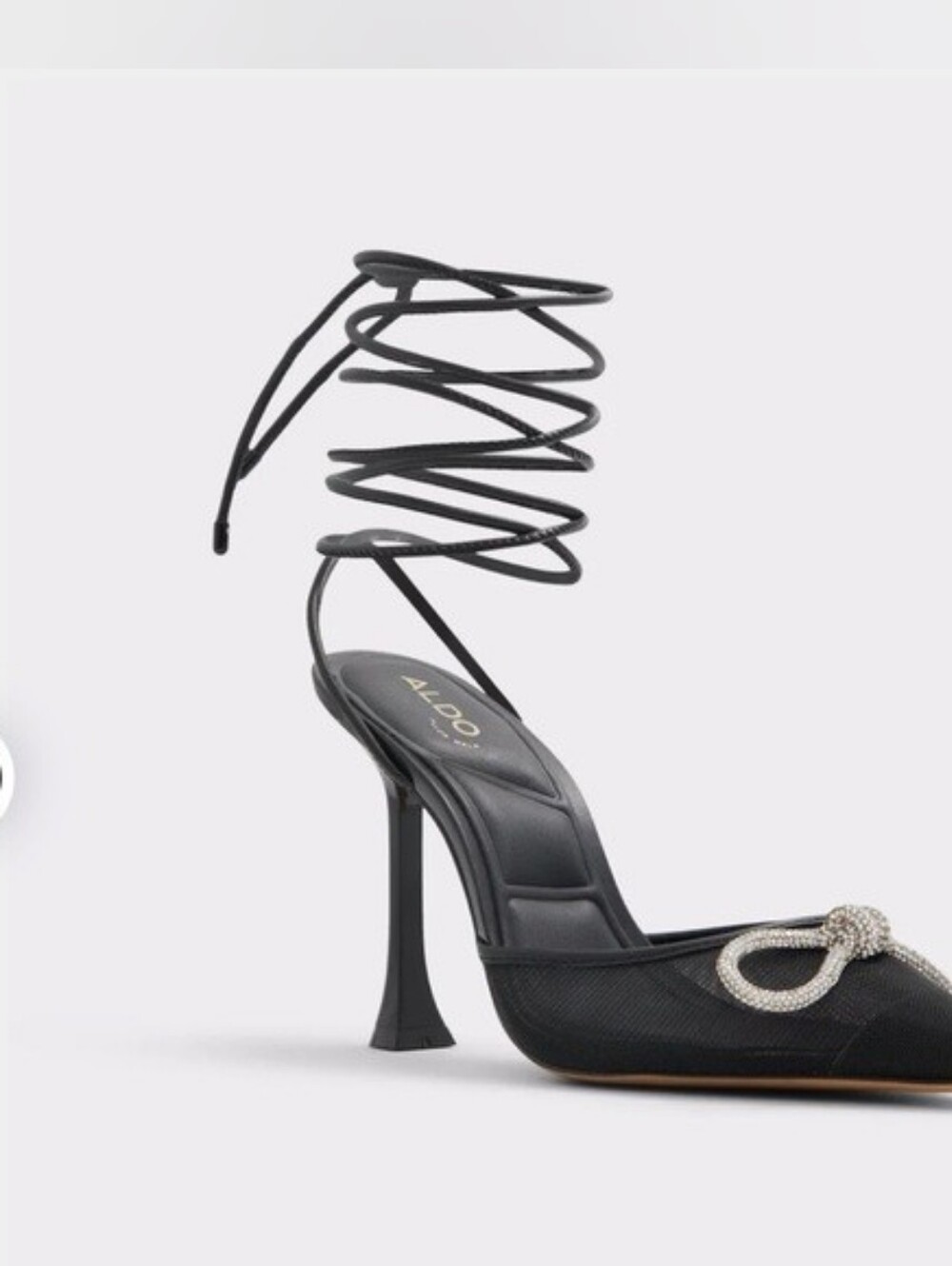 Aldo Black Pointed-Toe Stiletto with Crystal Knot and Wrap Laces